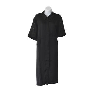 A5 Auth LATTELIER Black Striped Button Short Sleeve Flap Detail Shirt Dress Sz L